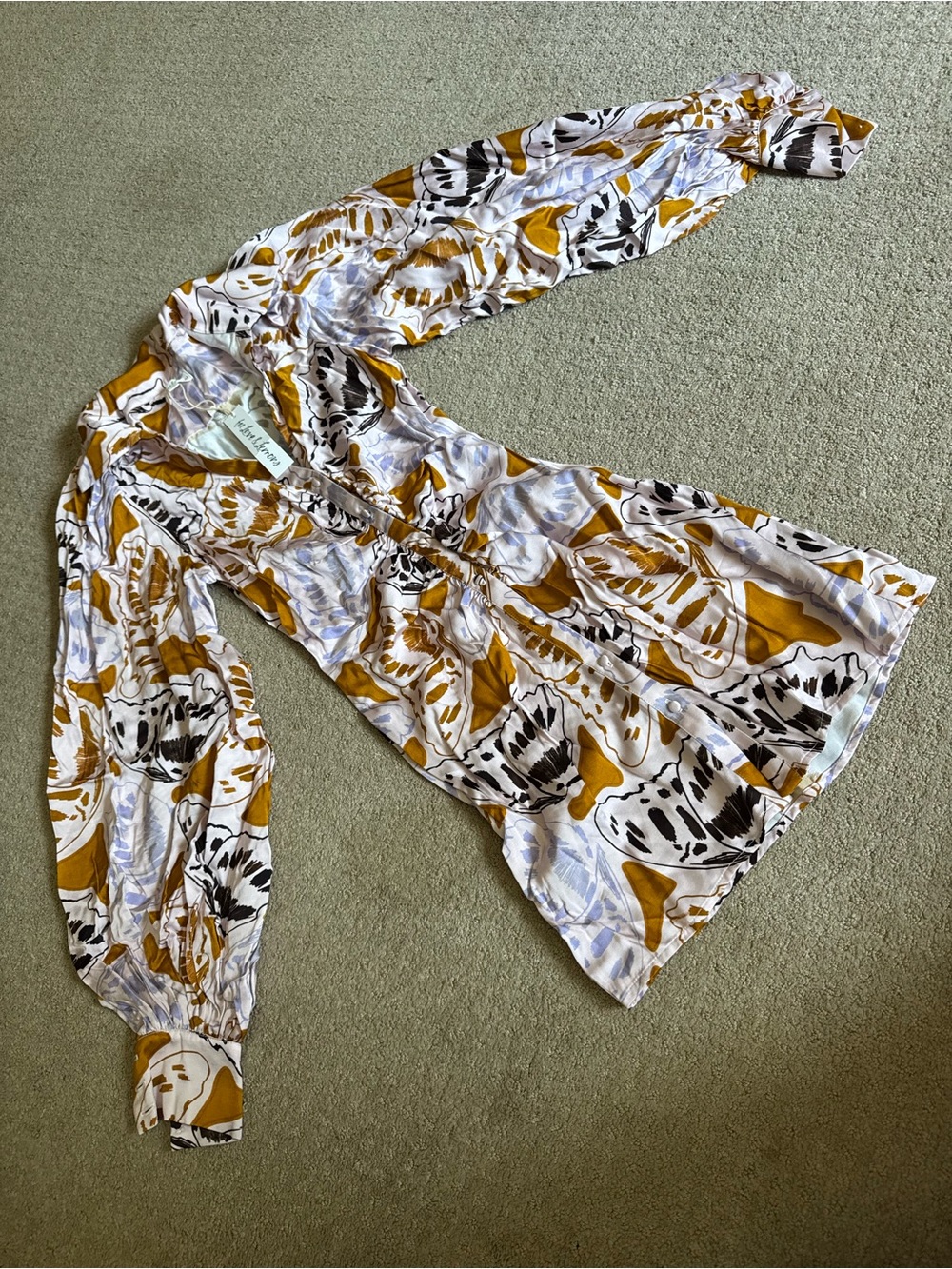 Revolve x For Love & Lemons Pink with Mustard Floral Ruched Dress